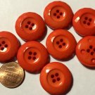 8 Orangy Red Concave Center Faceted Plastic Buttons 7/8" 23mm # 5853