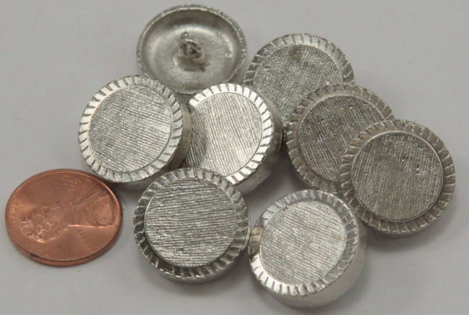 8 Thick Heavy Brushed Silver Tone Metal Buttons 3/4" 19mm US Made # 6814