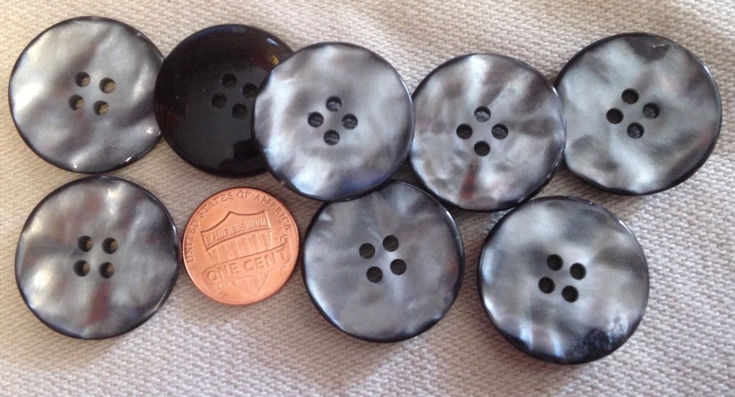 Lot of 8 Large Faux MOP Front Black Back Plastic Buttons 1" 25mm # 7104