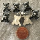 Lot of 8 Shank Black White Plastic Cute Teddy Bear Buttons 5/8" 16mm Tall # 8919