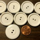 8 Large Rimmed Off-White Plastic Sew-through 2-hole Buttons 1 1/16" 27mm 6935
