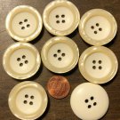 8 Large Rimmed Concave Cream Plastic Buttons Pearlized Rim 1 3/16" 31mm 6106