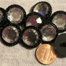 9 Black & Clear Faceted Rhinestone All Plastic Shank Buttons 13/16" 21mm # 8935