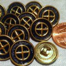 12 Polished Brass Tone Metal Dark Navy Blue Paint Buttons Almst 5/8" 15.3mm 7653