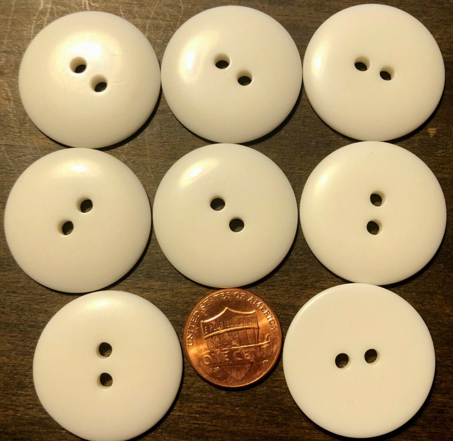 8 Large Domed Glossy Off-white Plastic Sew-through Buttons 1 1/8" 28.6mm 6514