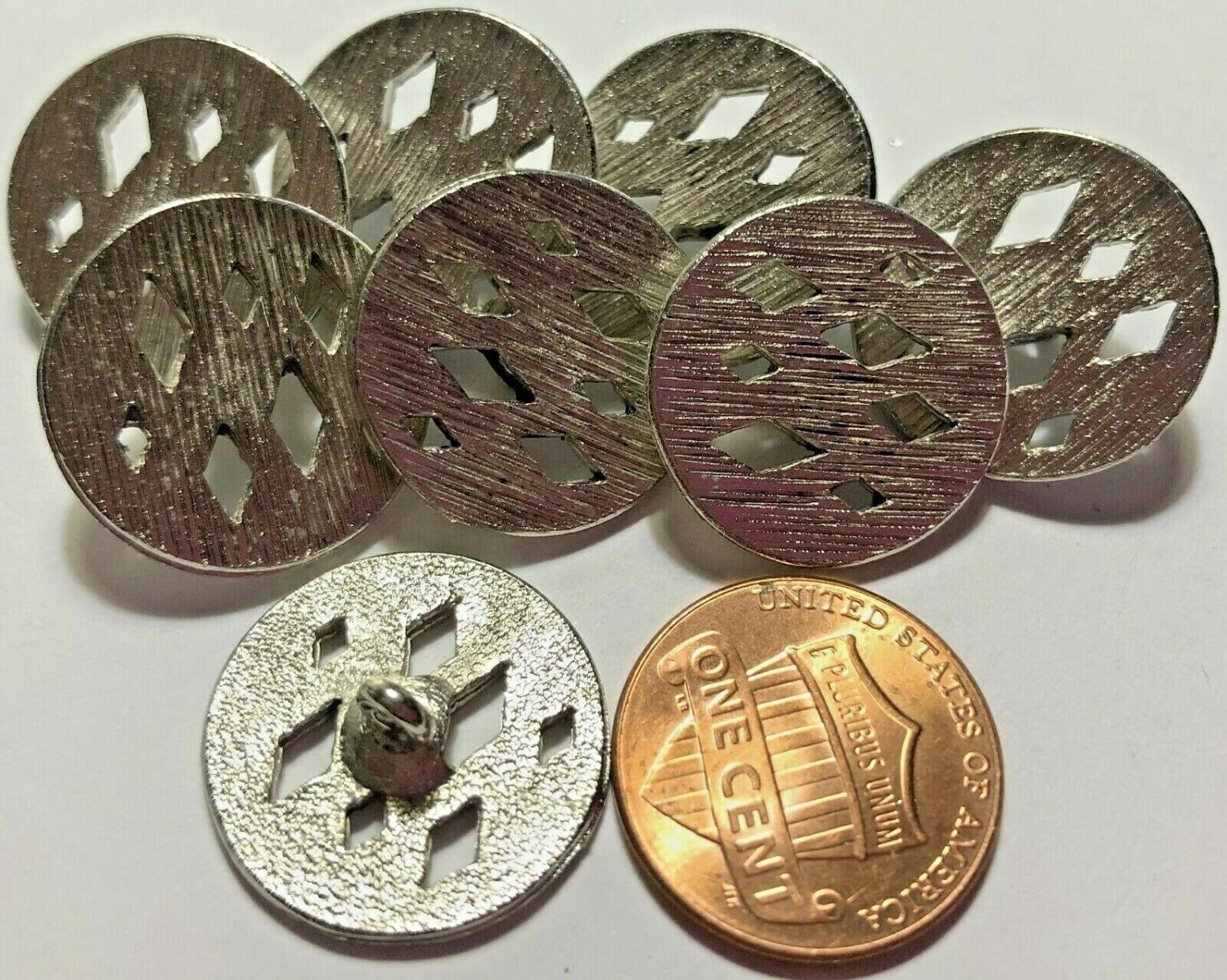 8 Heavy Flat Top Brushed Silver Tone Metal Shank Buttons 3/4" 19mm US Made 6811