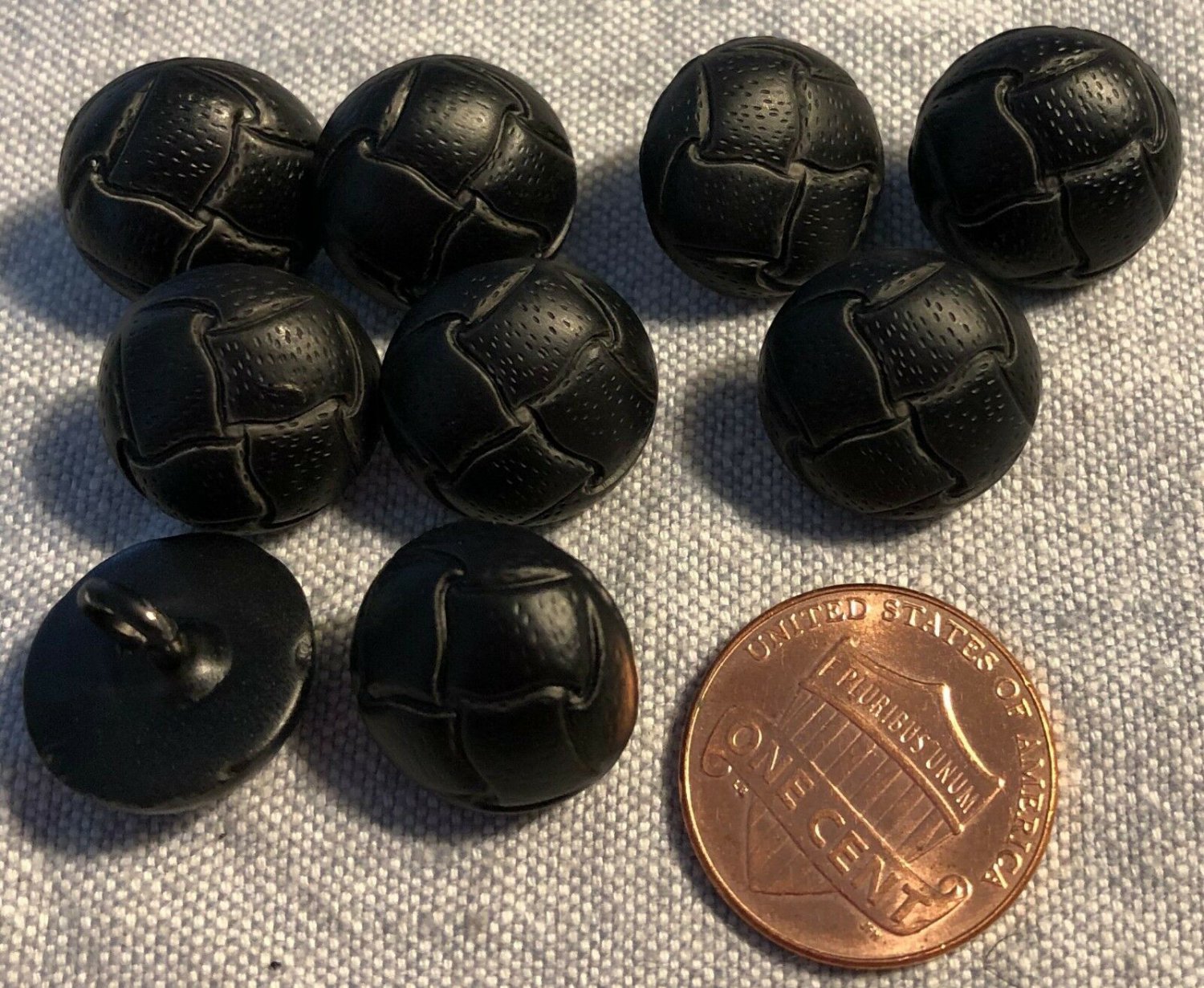 9 Small Domed Black PLASTIC Shank Buttons Leather Look 15mm Almost 5/8" 8974