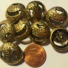 8 Shiny Antiqued Brass Tone Metal Heavy Domed Pierced Buttons 3/4" 19mm 6444
