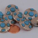 8 Shiny Domed Silver Tone Metal Buttons Blue Cabochons 7/8" 23MM # 5958