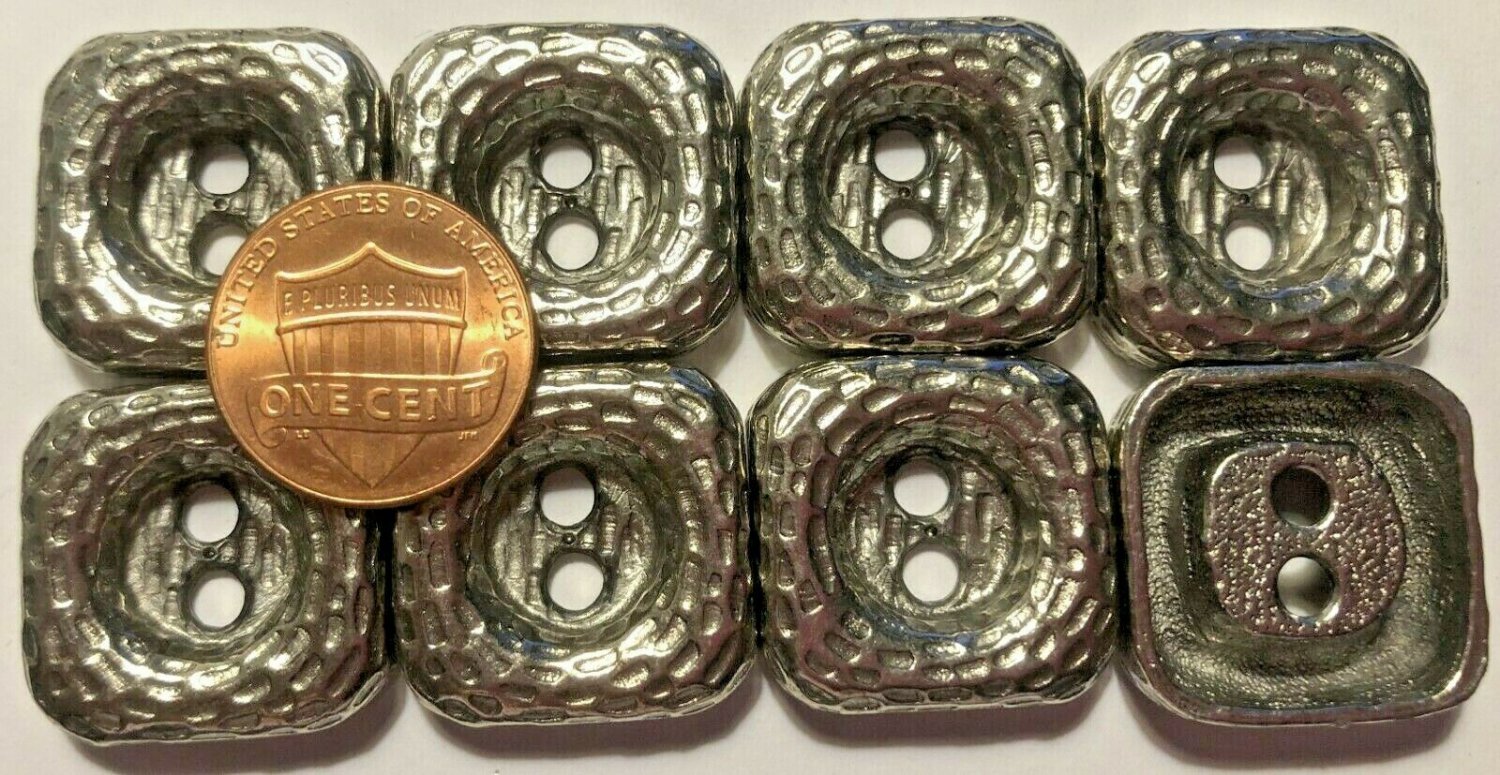 8 Dark Silver Tone Metal Shiny Square Heavy Sew-through Buttons 13/16" 21mm 6412
