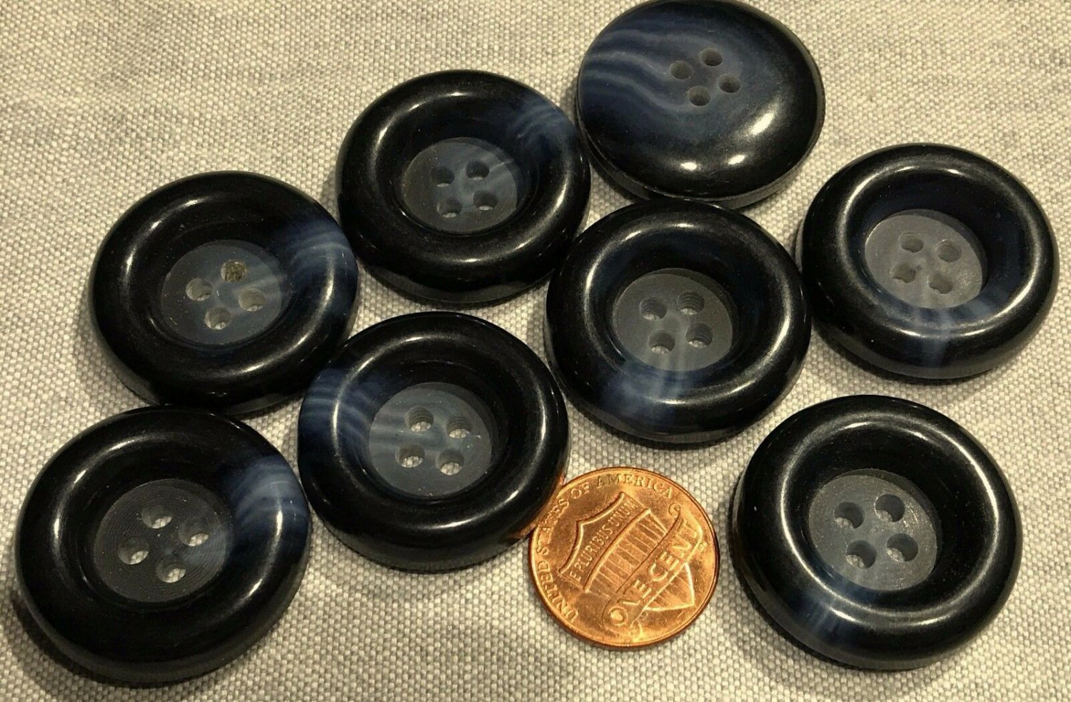 8 Large Thick Dark Navy Blue Plastic Sew-through Coat Buttons 1 1/8" 28mm 8130