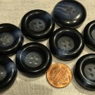8 Large Thick Dark Navy Blue Plastic Sew-through Coat Buttons 1 1/8" 28mm 8130
