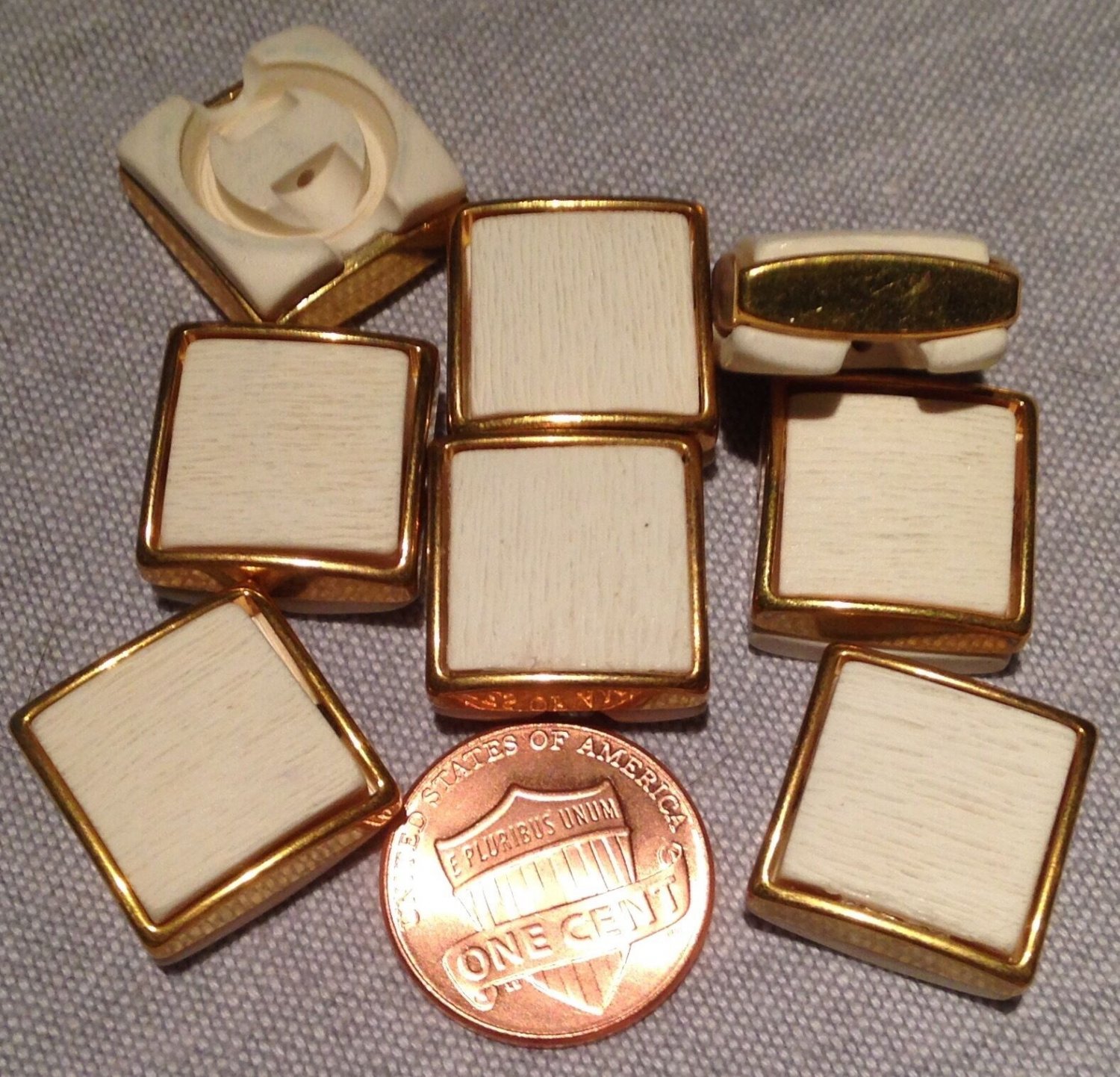 8 Square Thick White Plastic Gold Tone Metal Shank Buttons 5/8" 16mm # 7634