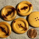5 Large Pyrographed Wood Wooden 4-hole Sew-through Buttons 1 5/16" 33.5mm 8992