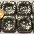 8 Dark Silver Tone Metal Shiny Square Heavy Sew-through Buttons 1" 25.6mm # 6411