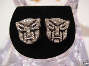 TRANSFORMERS AUTOBOTS SILVER DIAMOND STUD EARRINGS NEW