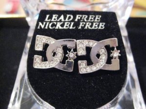 DC SHOES COMPANY SILVER STUD EARRINGS DIAMONDS NEW HIP HOP ICE Half