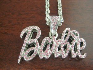 SMALL SILVER PINK NICKI MINAJ'S BARBIE PENDANT CHARM NECKLACE