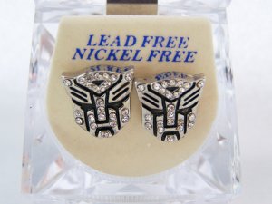 TRANSFORMERS AUTOBOTS SILVER DIAMOND STUD EARRINGS NEW