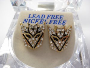 TRANSFORMERS AUTOBOTS DECEPTICON GOLD DIAMOND STUD EARRINGS NEW