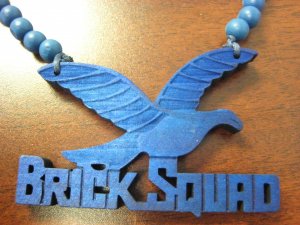 BLUE BRICK SQUAD SOULJA BOY WOOD PENDANT PIECE NECKLACE NEW