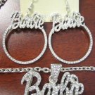 NICKI MINAJ'S BARBIE PENDANT NECKLACE & EARRINGS SILVER
