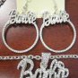 NICKI MINAJ'S BARBIE PENDANT NECKLACE & EARRINGS SILVER