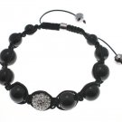 NEW SHAMBALLA SILVER 10MM CZ DIAMOND BALL BRACELET MACRAME FAUX ONYX MB14R