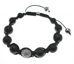 NEW SHAMBALLA SILVER 10MM CZ DIAMOND BALL BRACELET MACRAME FAUX ONYX MB14R