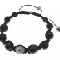 NEW SHAMBALLA SILVER 10MM CZ DIAMOND BALL BRACELET MACRAME FAUX ONYX MB14R