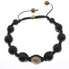 NEW SHAMBALLA GOLD 10MM CZ DIAMOND BALL BRACELET MACRAME FAUX ONYX MB16G