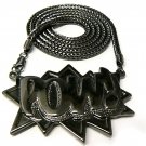 Black POW Pendant Charm Necklace Figaro Chain