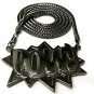 Black POW Pendant Charm Necklace Figaro Chain