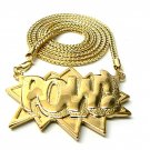 Gold POW Pendant Charm Necklace Large Figaro Chain
