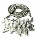 Silver POW Pendant Charm Necklace Large Figaro Chain