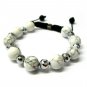 12mm White Silver Marble Beads Shamballa Bracelet MB132