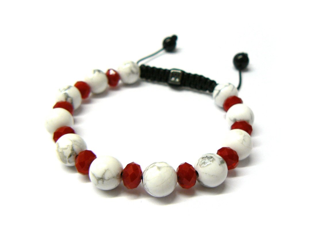 10mm Red White Marble Beads Shamballa Bracelet MB158