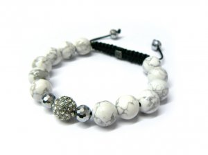 12mm Silver 1 Crystal Marble Beads Shamballa Bracelet MB154
