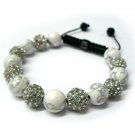 12mm Silver 7 Crystal Marble Beads Shamballa Bracelet MB138