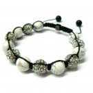 12mm Silver 6 Crystal Marble Shamballa Bracelet MB136