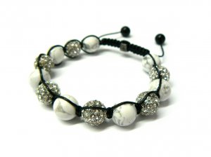 12mm Silver 6 Crystal Marble Shamballa Bracelet MB136