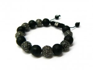 12mm Matte Black 7 Diamond Crystals Shamballa Bracelet HB20HE