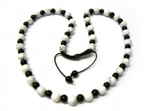 30 Inch Black White Marble Beads Shamballa Necklace MC163