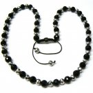 30" Silver & Black DIA Beads Shamballa Necklace MC159