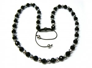 30" Silver & Black DIA Beads Shamballa Necklace MC159