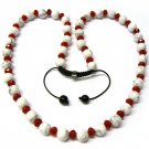 30" Red White Marble Beads Shamballa Necklace MC165