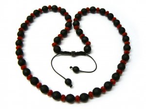 30" Red & Black Matte Beads Shamballa Necklace MC166