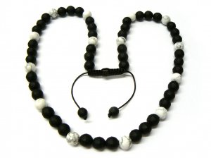 30" White Marble & Black Matte Shamballa Necklace MC164