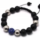 12mm Blue Silver Black Matte Shamballa Bracelet HB54BL