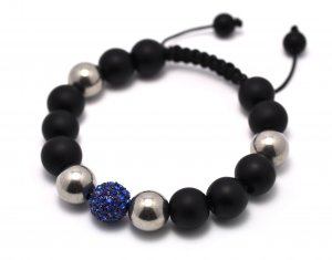 12mm Blue Silver Black Matte Shamballa Bracelet HB54BL